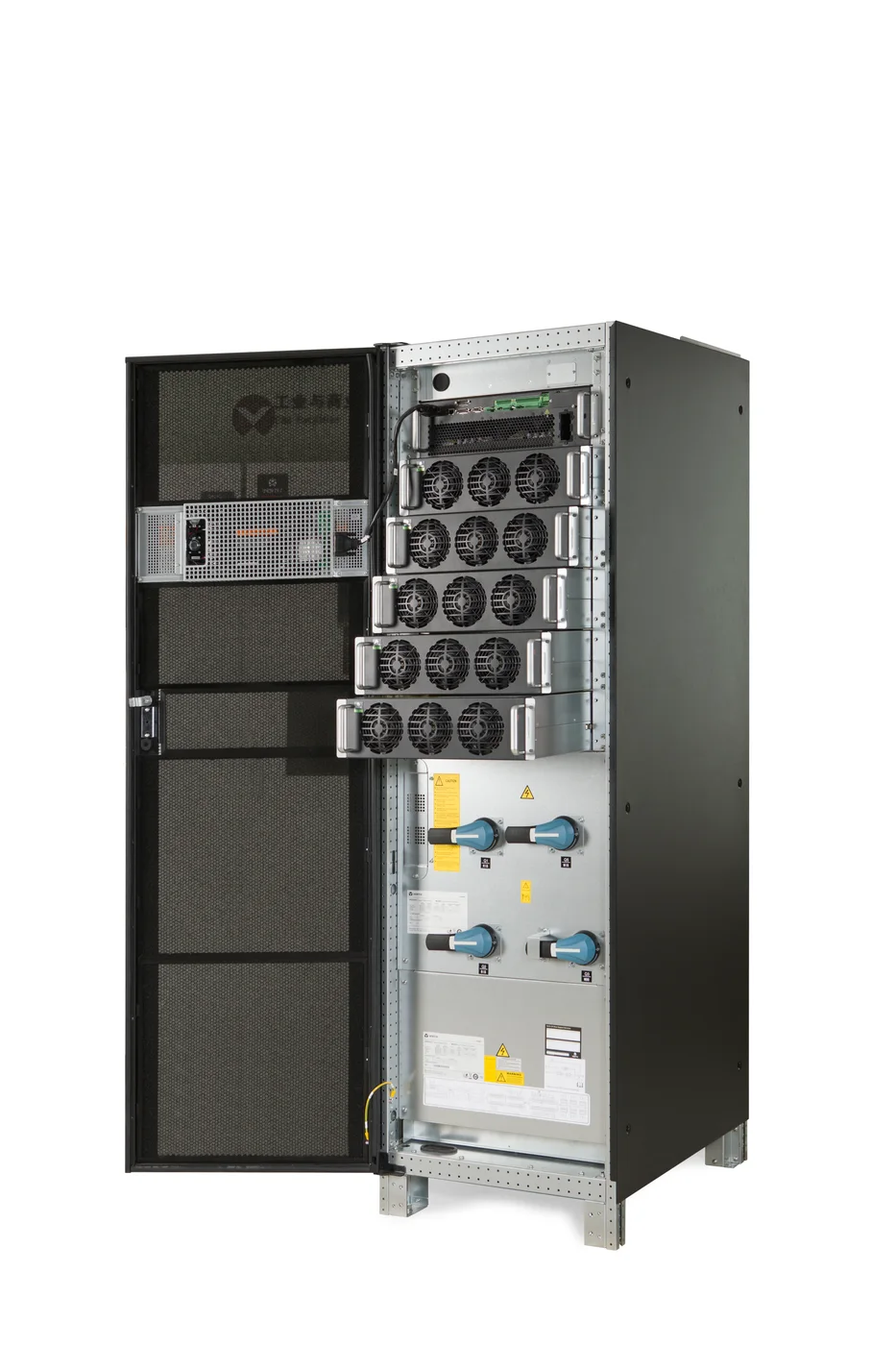 Open Vertiv Liebert EXM2 cabinet showing internal components