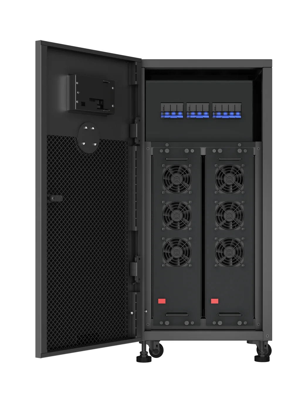Open Vertiv Liebert EXS Pro UPS showing internal components