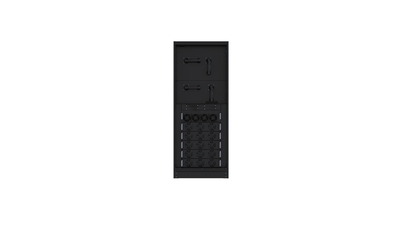 Open Vertiv PowerUPS 9000 cabinet showing internal power modules