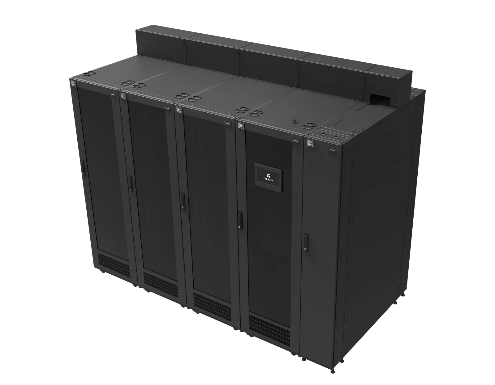 Top view of a Vertiv SmartRow 2 configuration with cable routing